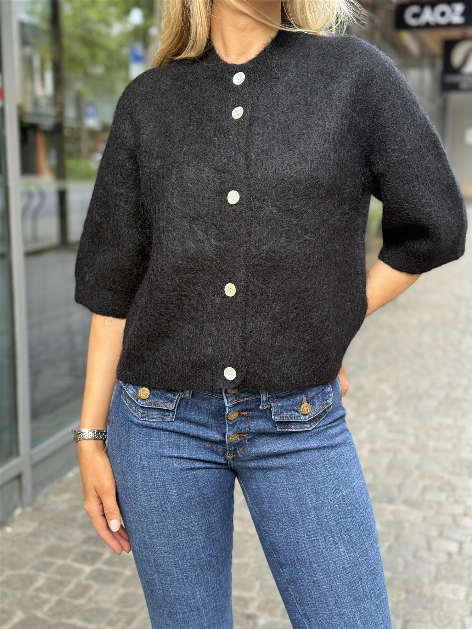 Andrea Knit Rib Cardigan, Black