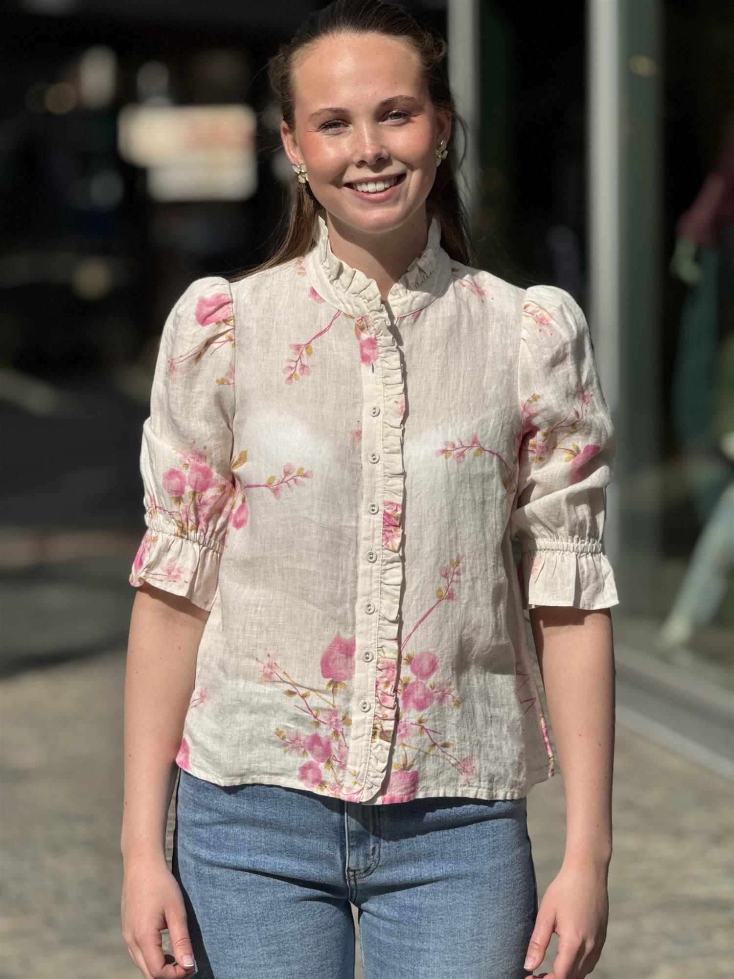 Linen Blouse, Pink Bloom