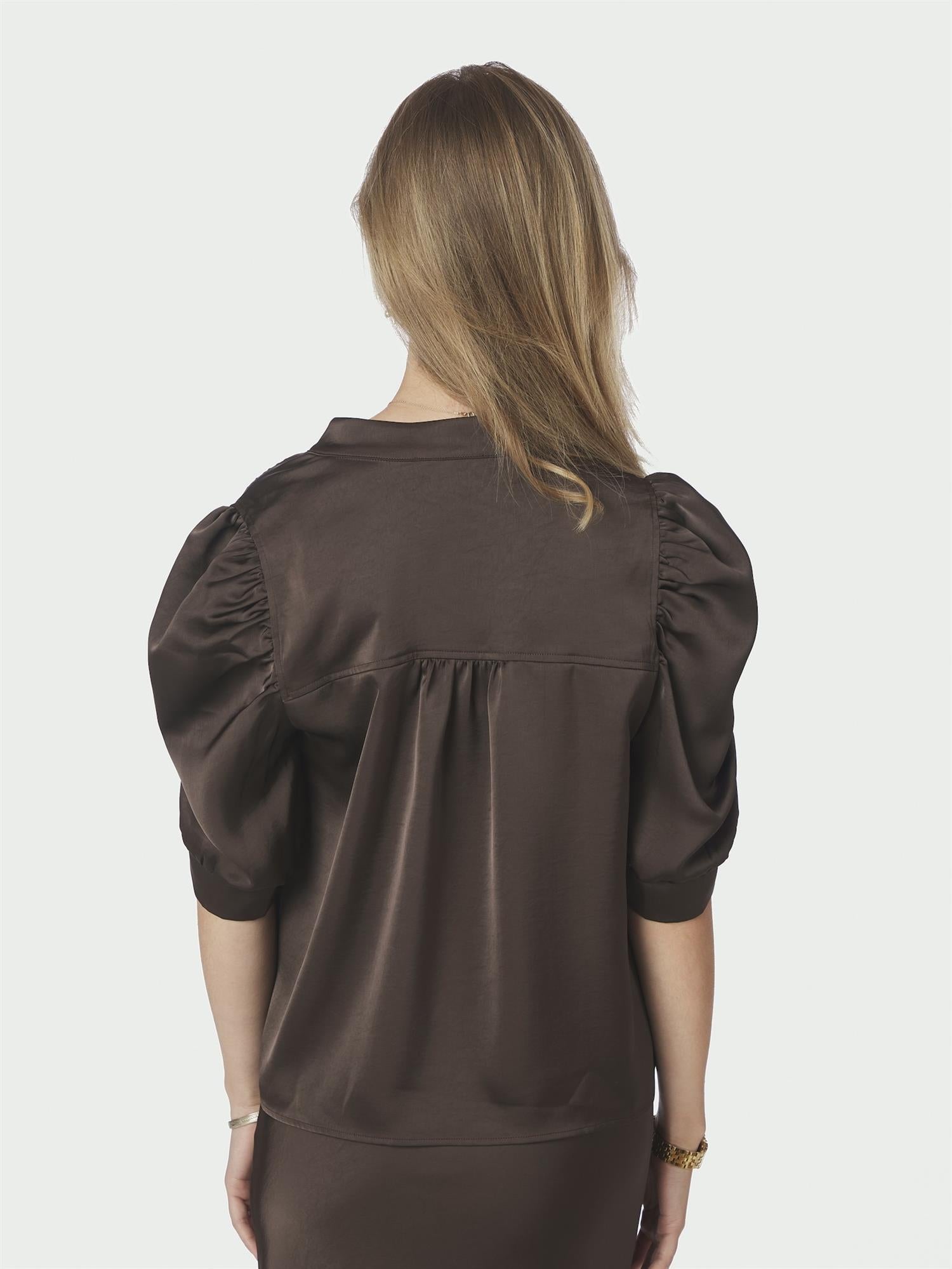 Roella Heavy Sateen Blouse, Dark Brown