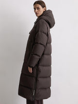 Coat, down filled, with hood, Dark Coffee