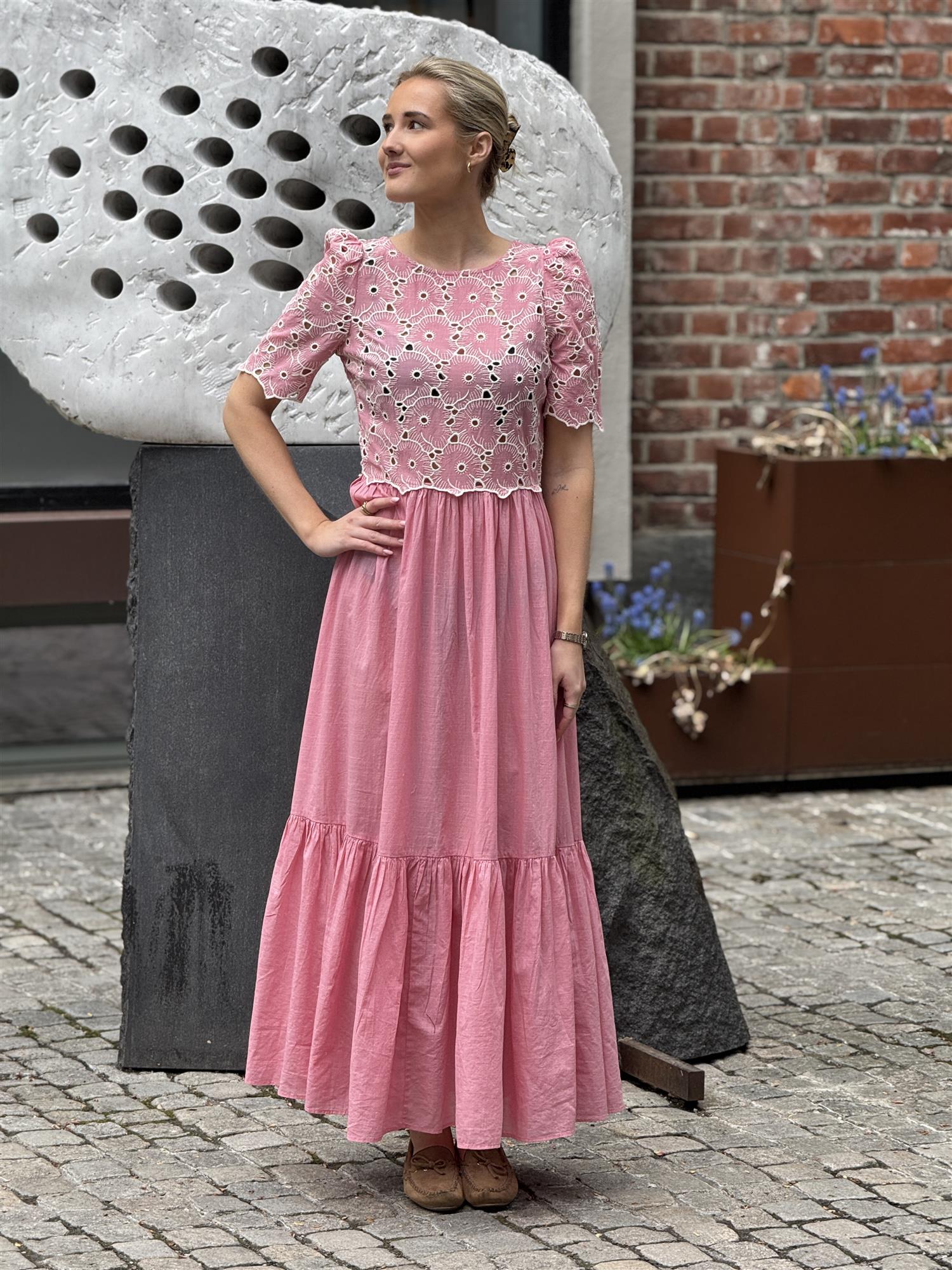 Broderie Anglaise Maxi Dress, Pink