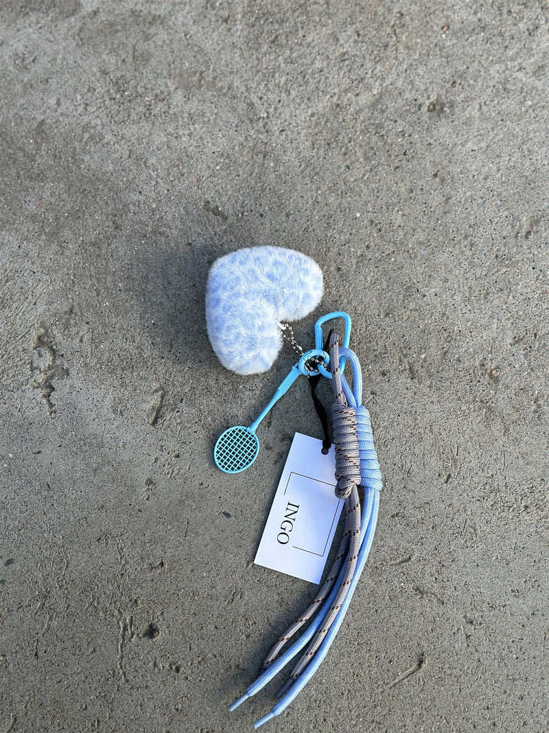 Bag Charm, Blue Fluffy Leo Heart