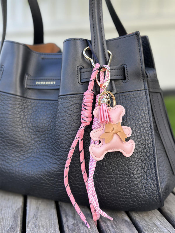 Bag Charm, Pink Leather Bear