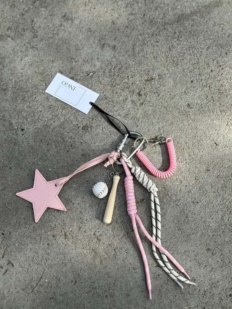Bag Charm, Pink Leather Star