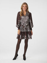 Malfida Paisley Border Dress, Dark Brown