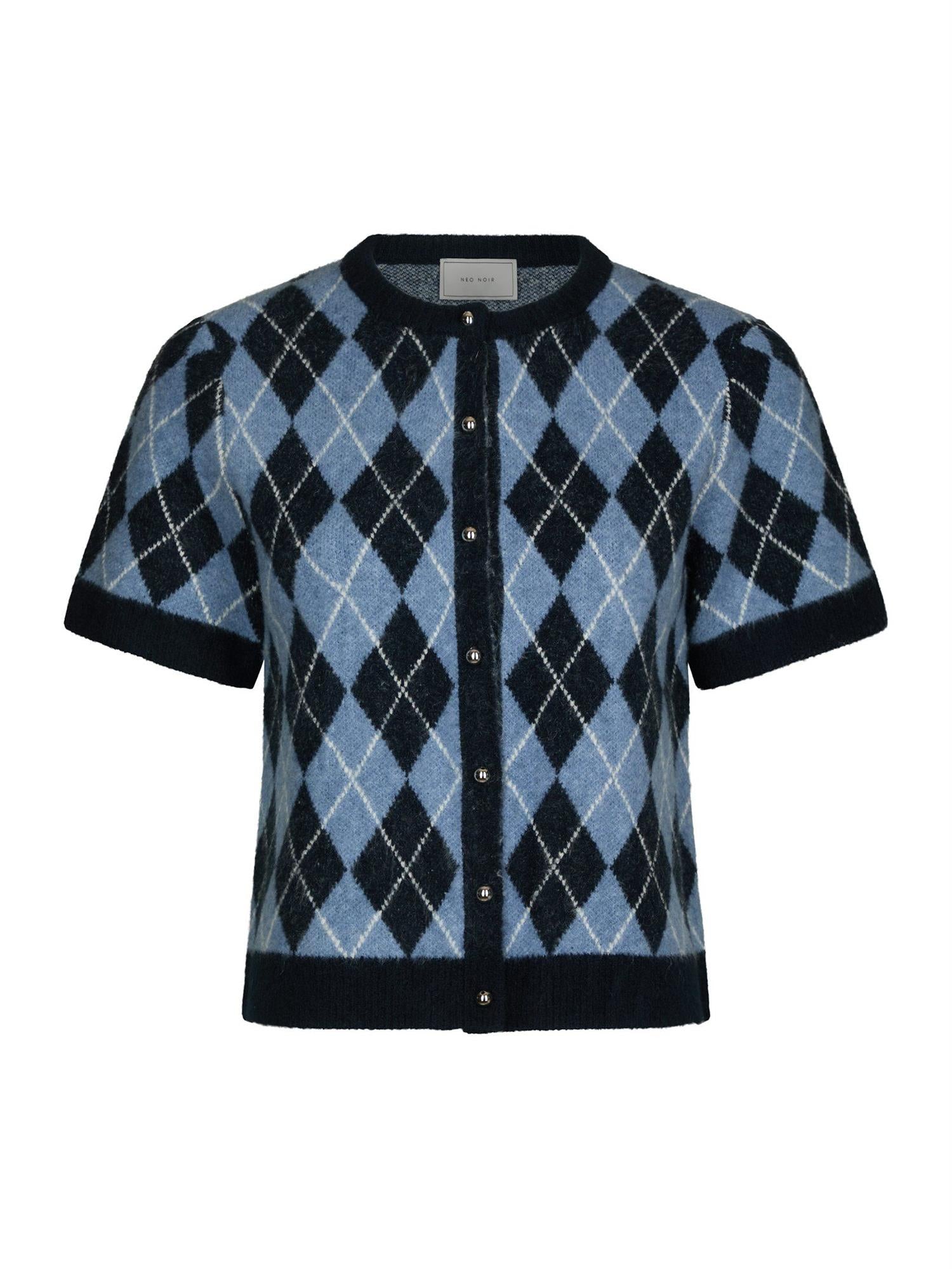 Allestar Check Knit Cardigan, Navy