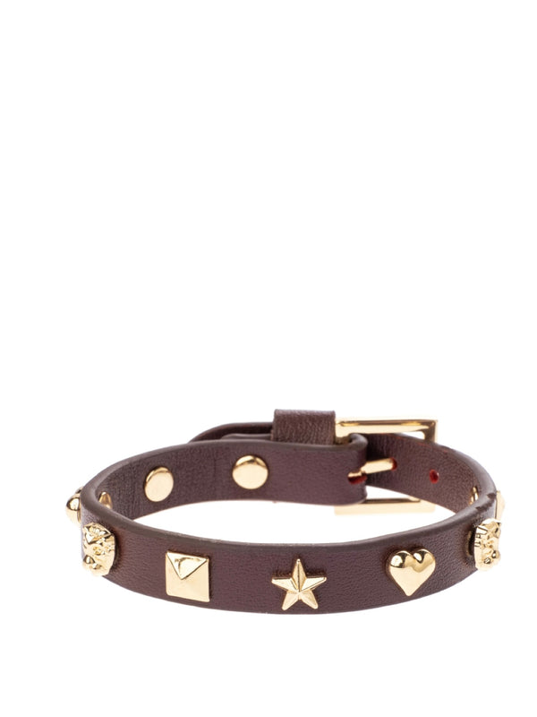 Leather Sign Stud Bracelet, Maroon