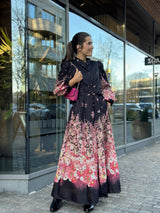 Long Dress, Black Rosa Blomster