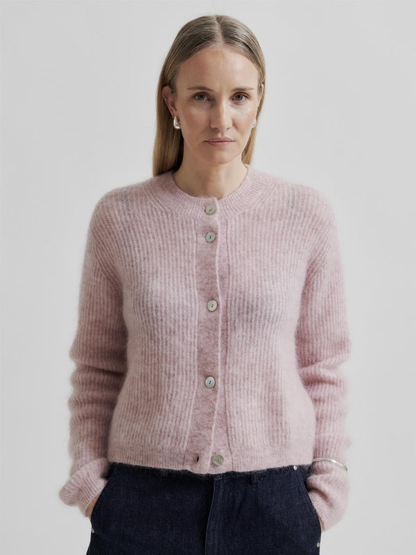 Andrea Knit Rib LS Cardigan, Rose