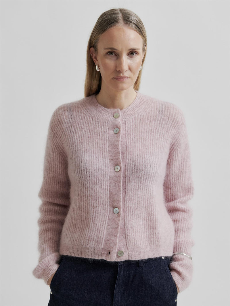 Andrea Knit Rib LS Cardigan, Rose