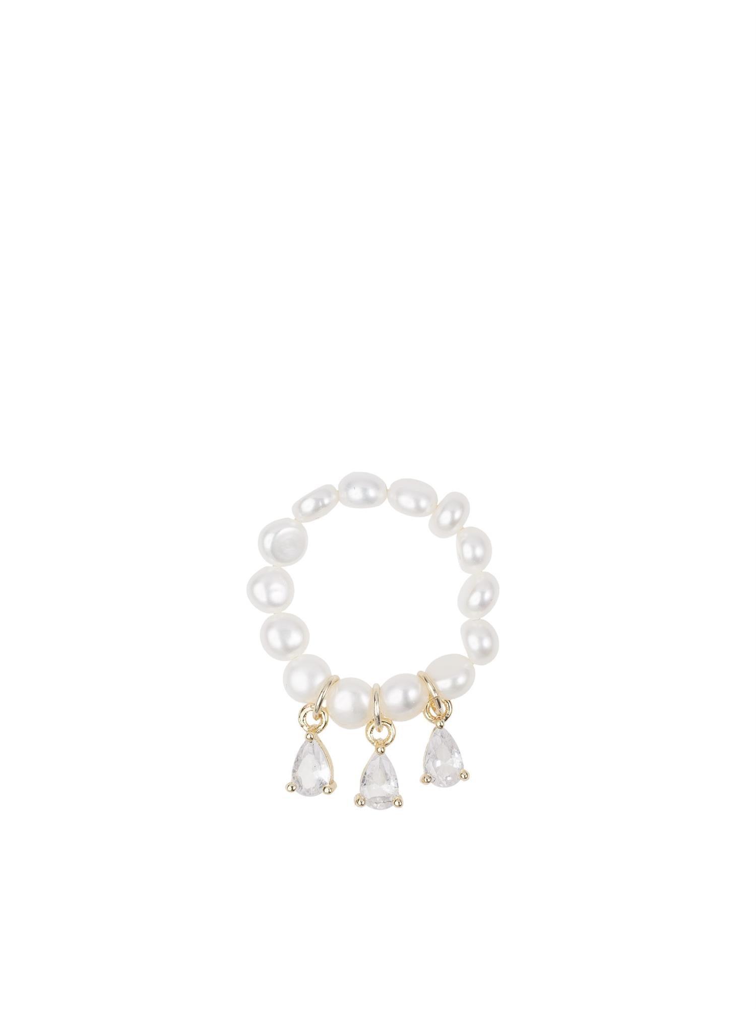 Pearl Ring W/Crystals, White