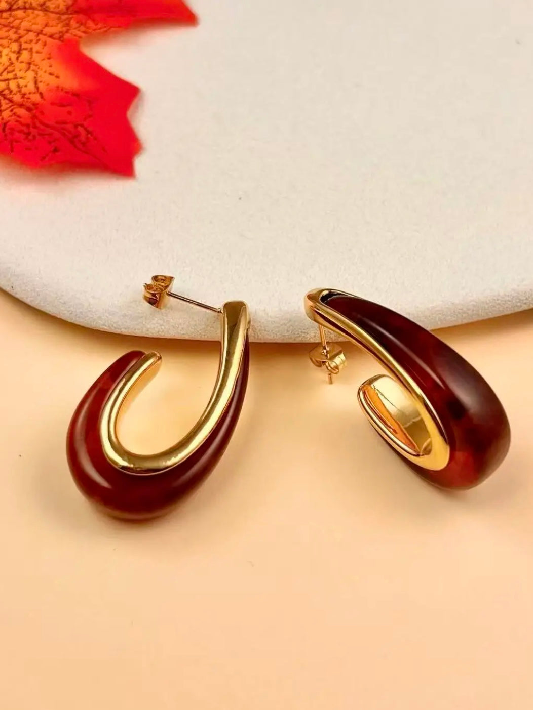 Earring, Contemporary Elegance Hoops, Brown