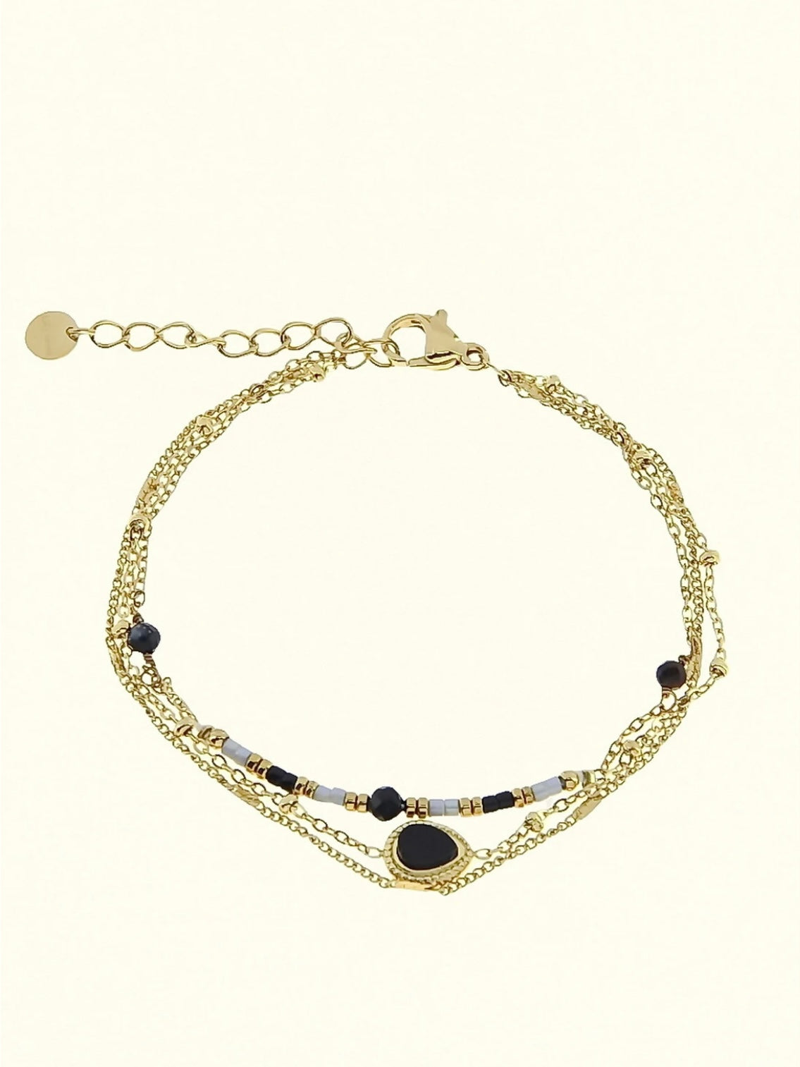 Bracelet, 3 row,, natural stones, Black