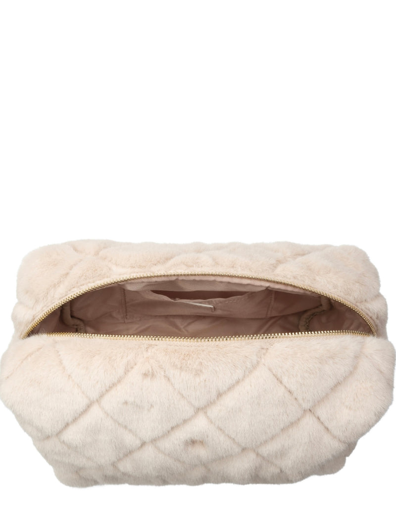 Faux Fur Quilted Make-Up Pouch Large, Sand