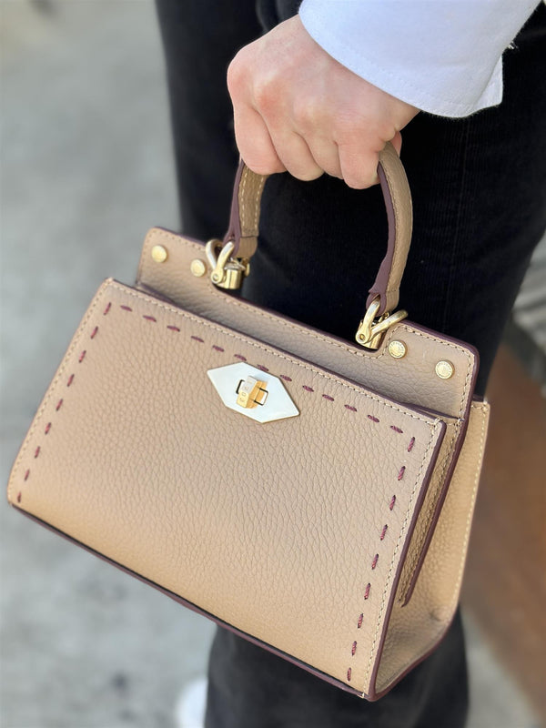 Trianon micro satchel bag, Beige/Bordeaux