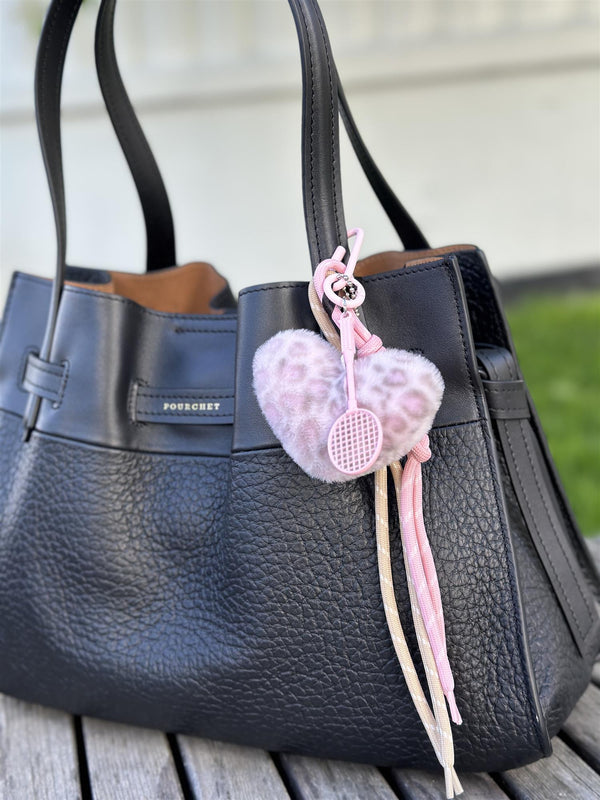 Bag Charm, Pink Fluffy Leo Heart