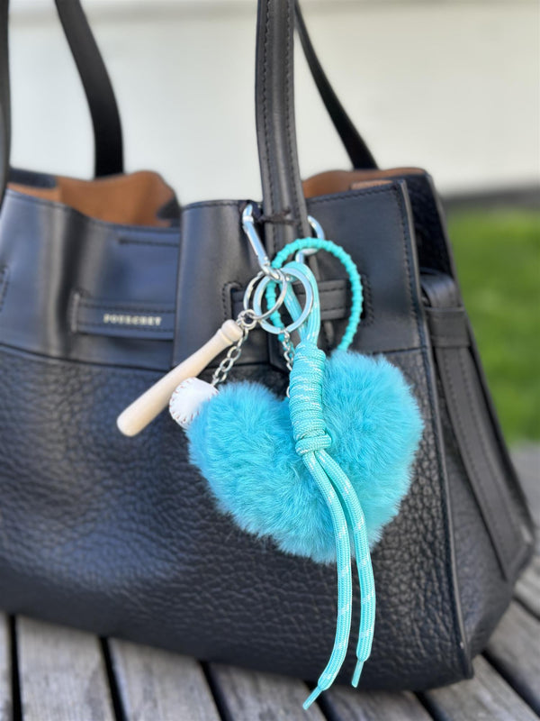 Bag Charm, Blue Fluffy Heart