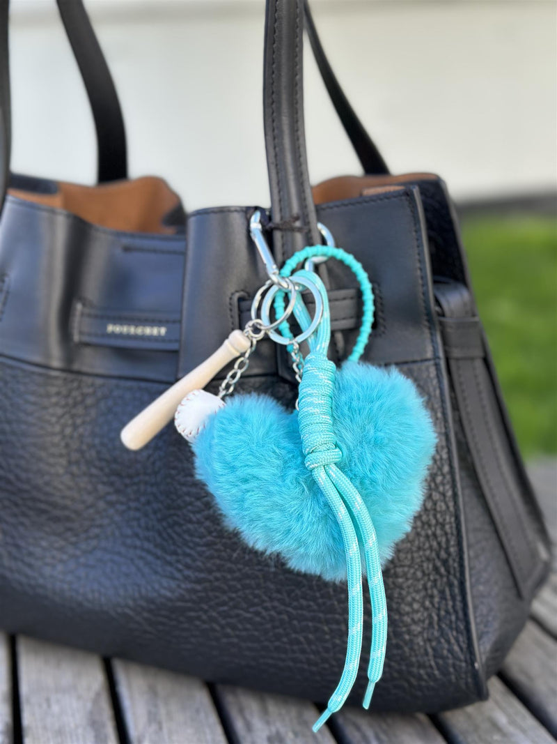 Bag Charm, Blue Fluffy Heart