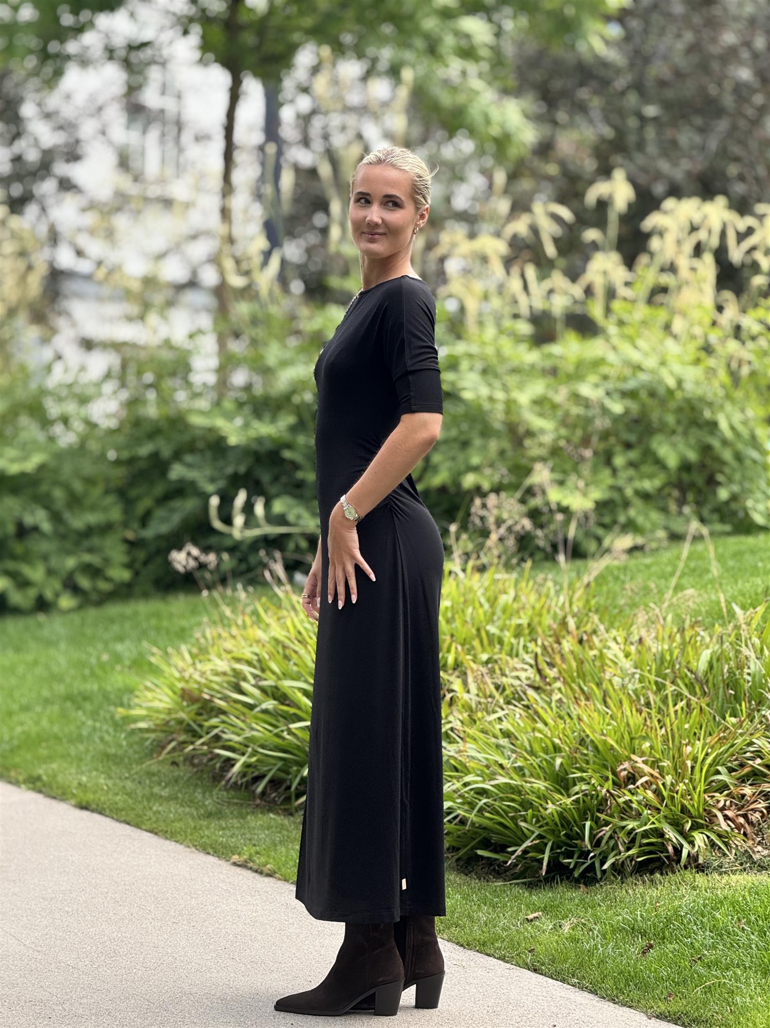 Jersey Fitted Dress, Black