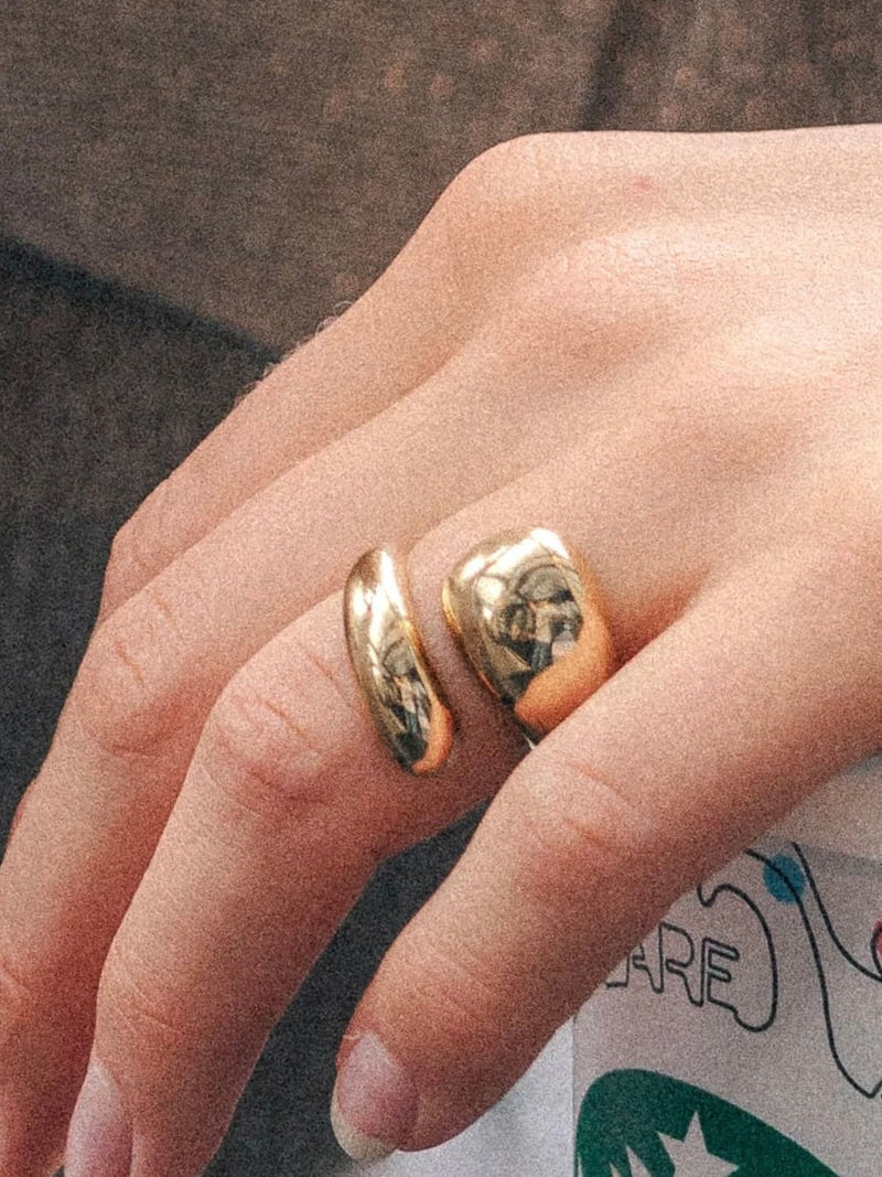 Open ring, 2 rounded shapes, Gold