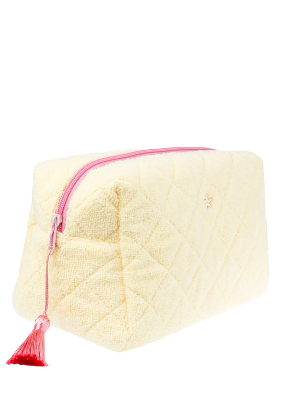 Terry Quilted Make-Up Pouch Large, Pale Yellow