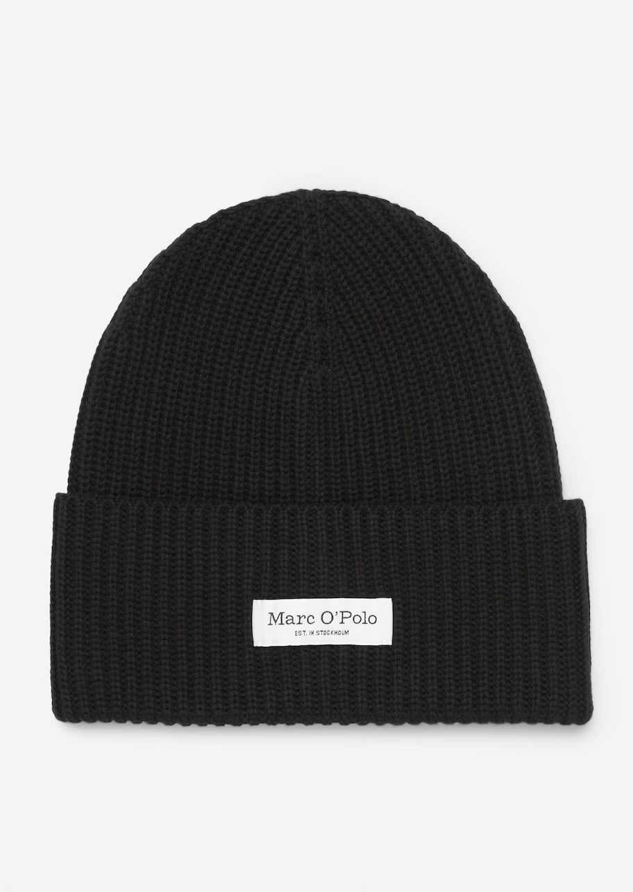 Beanie, knitted, fold-up, structured, Black