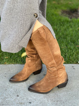 Long Boots , Cognac babysilk suede