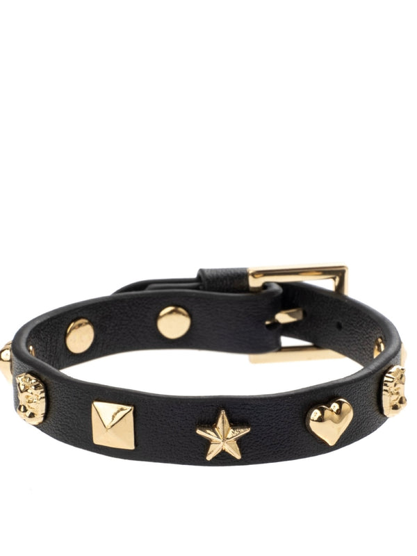 Leather Sign Stud Bracelet, Black