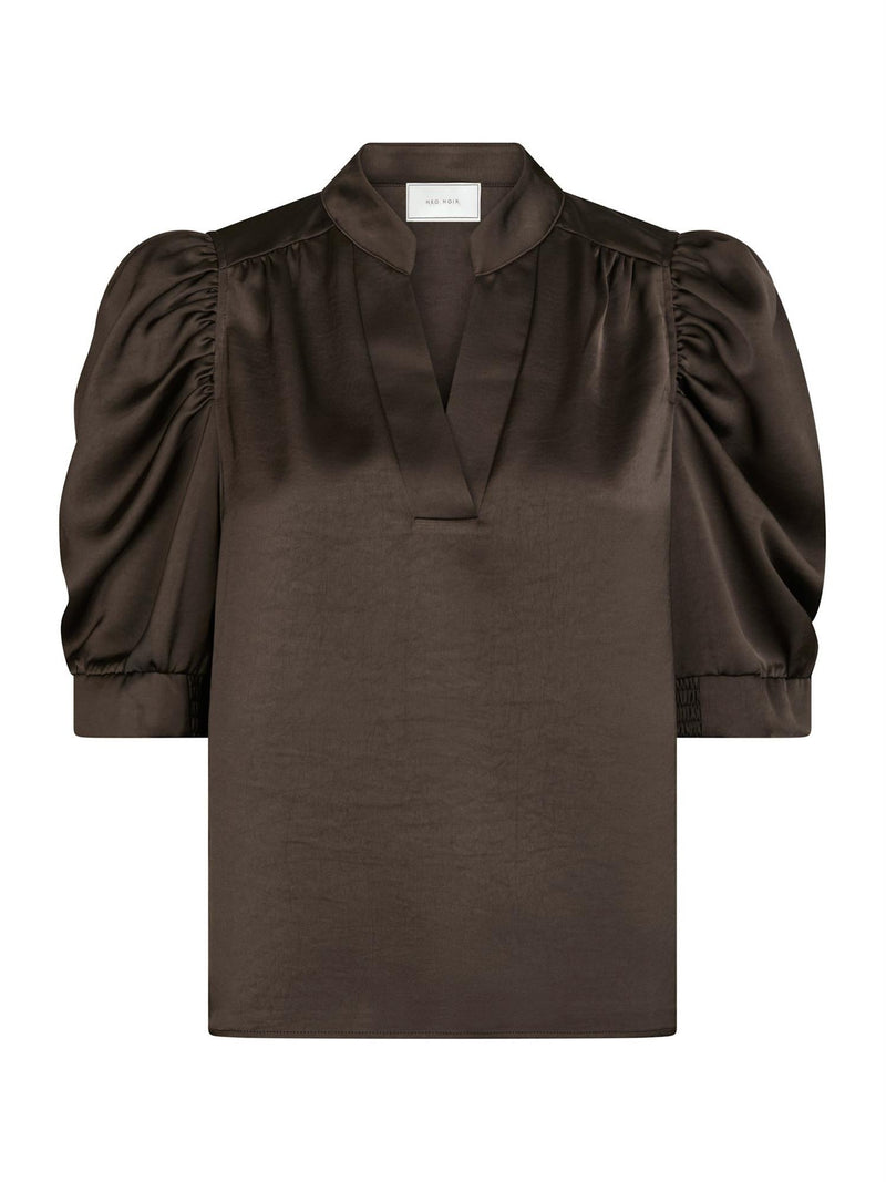 Roella Heavy Sateen Blouse, Dark Brown