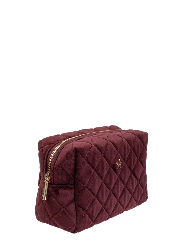 Velvet Square Quilted Make-Up Pouch Small, Maroon