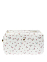 Velvet Square Make-Up Pouch Small, Off White w/ Butterfly