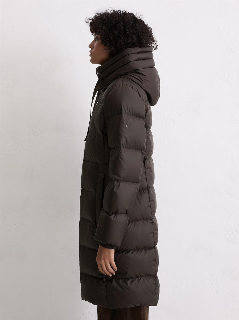 Coat, down filled, with hood, Dark Coffee