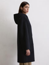 Hooded wool coat, Deep Night Blue