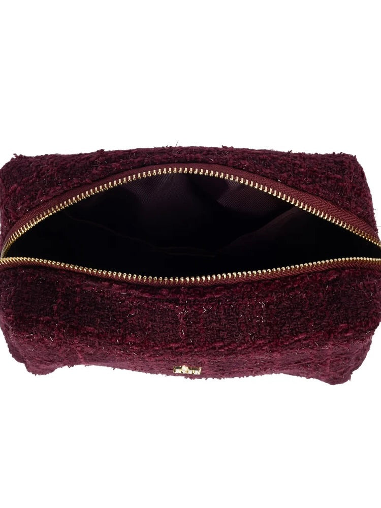 Tweed Make-Up Pouch Small, Burgunder