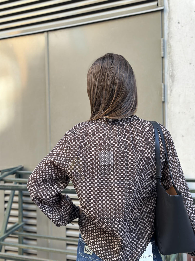 Blouse, feminine shape, longsleeve, print