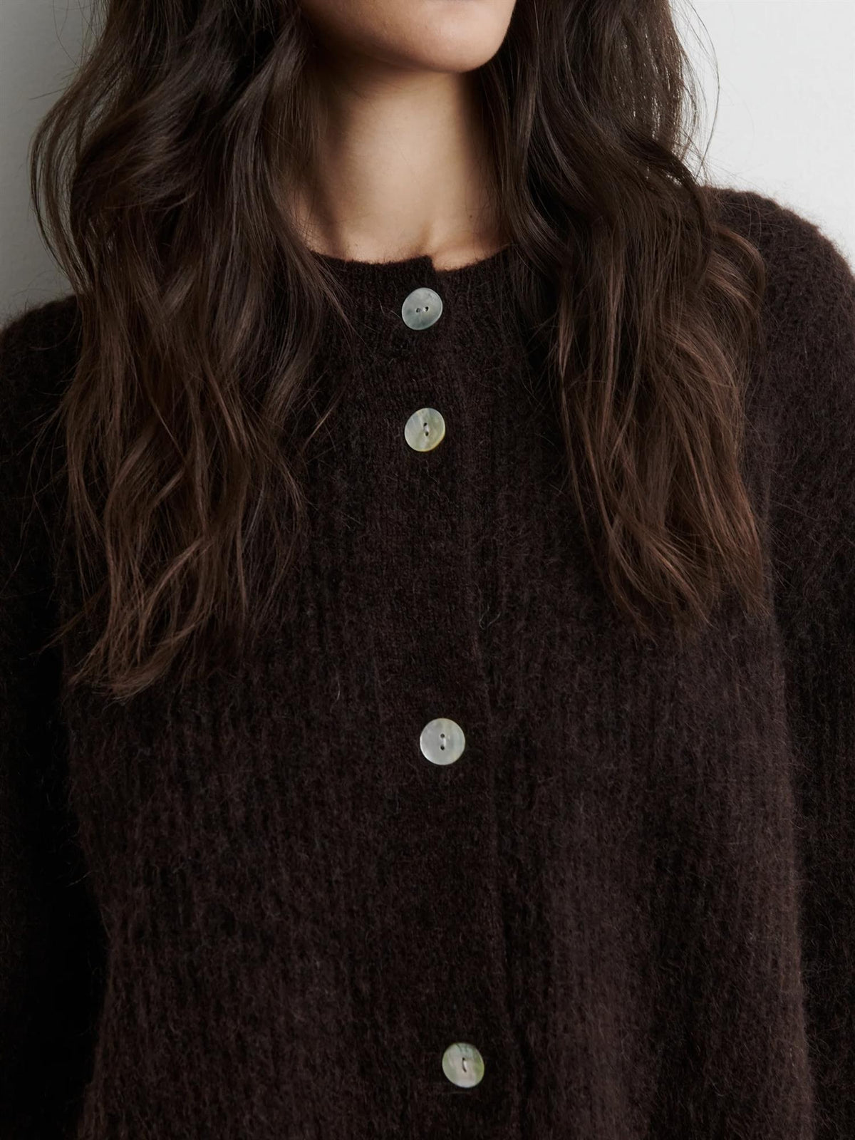 Andrea Knit Rib LS Cardigan, Brown