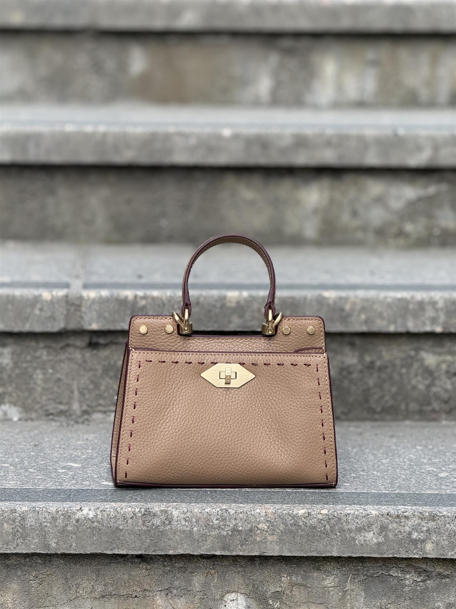 Trianon micro satchel bag, Beige/Bordeaux