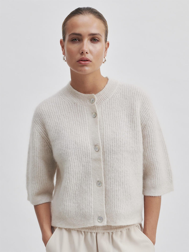 Andrea Knit Rib Cardigan, Sand