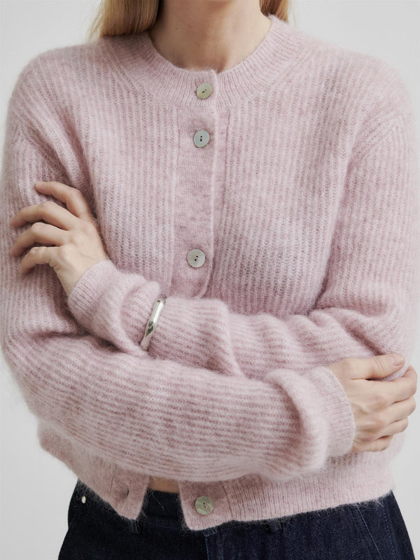 Andrea Knit Rib LS Cardigan, Rose