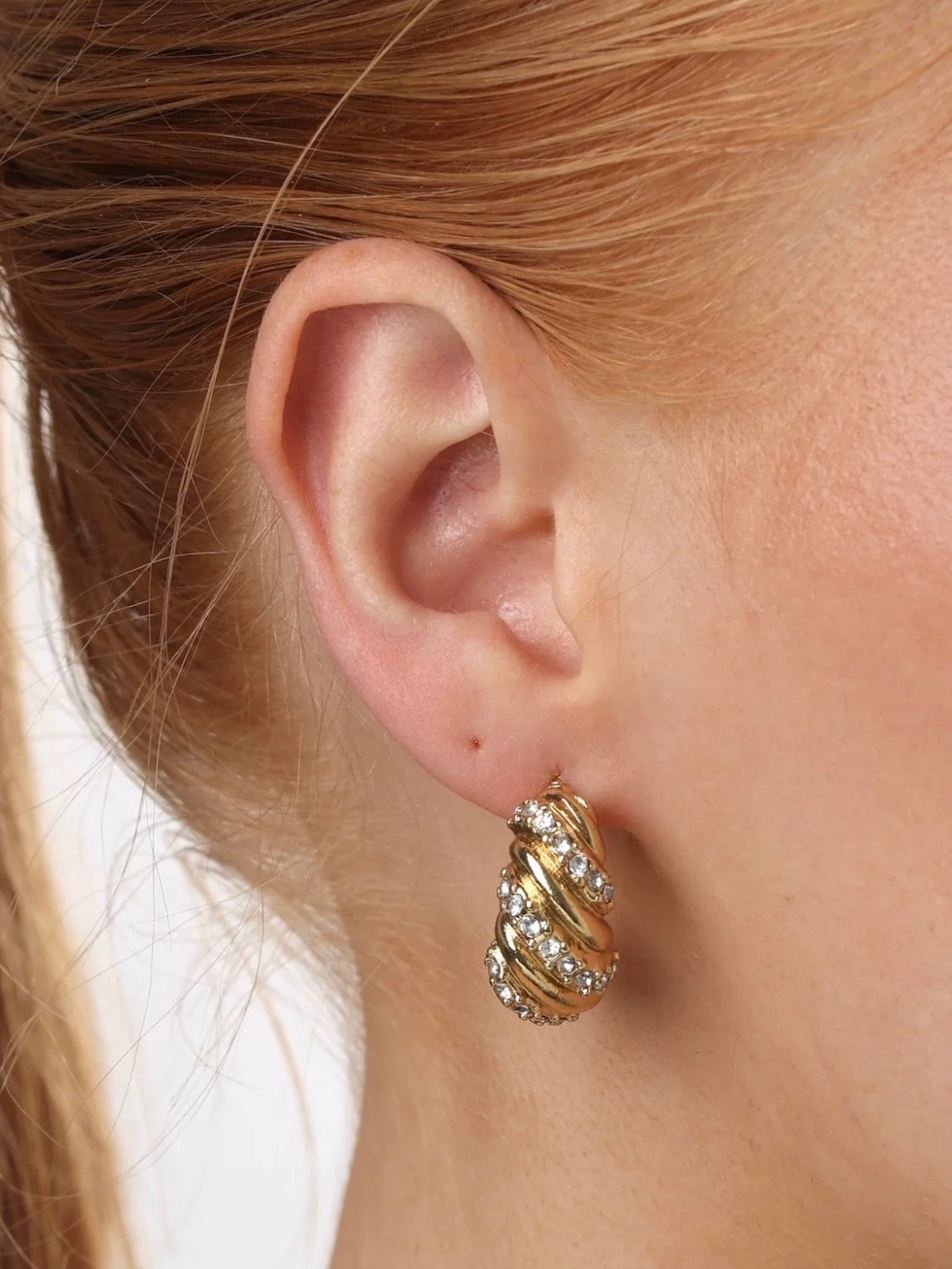 Coco - Croissant Crystal Stud Earrings Stainless Steel - Gold