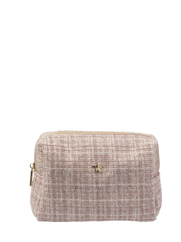 Tweed Make-Up Pouch Small, Warm Taupe