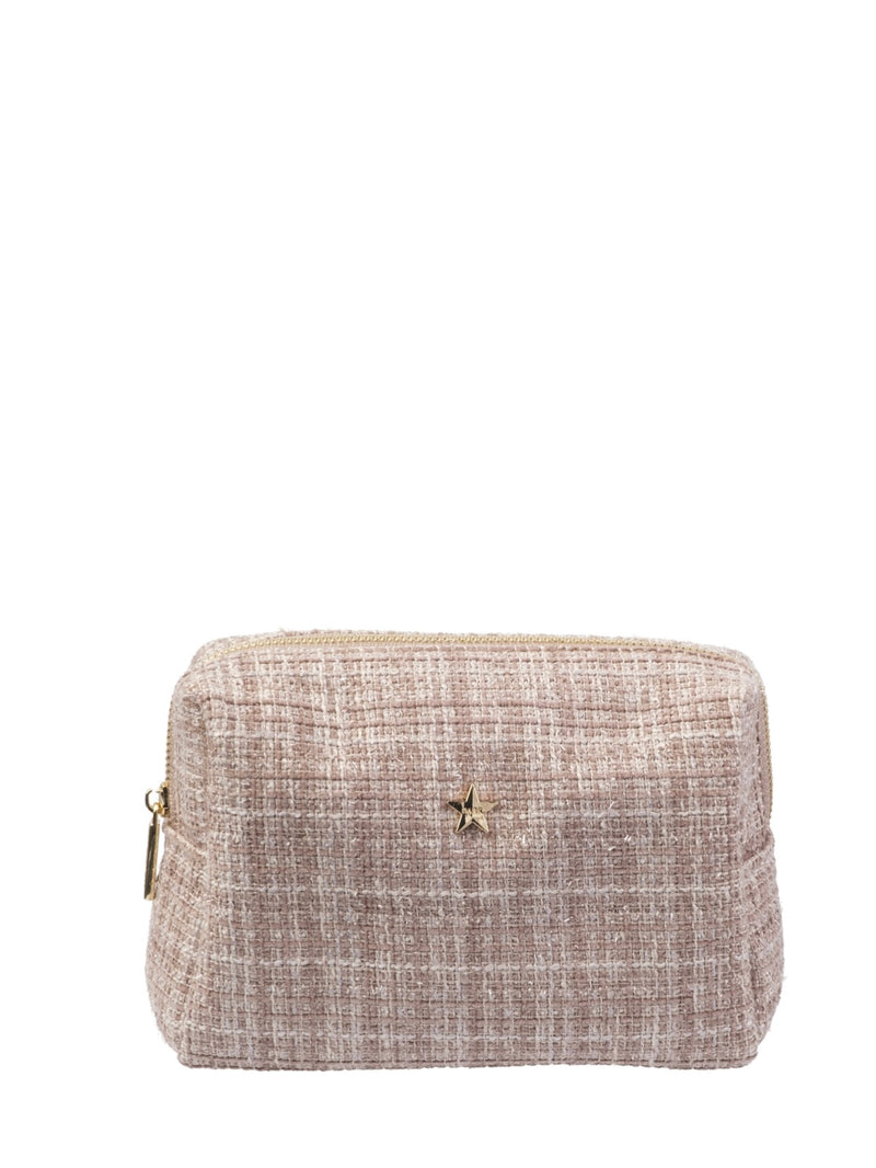 Tweed Make-Up Pouch Small, Warm Taupe