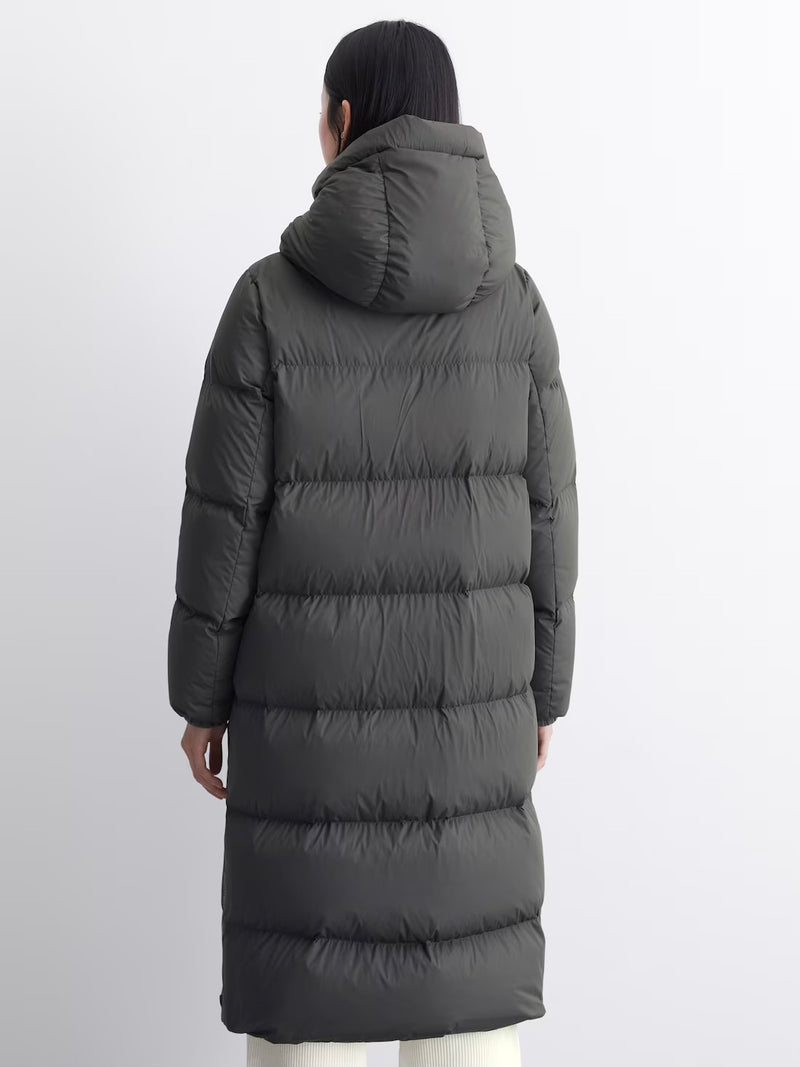 Puffer coat, with hood, side slits with zipper, Light Graphite