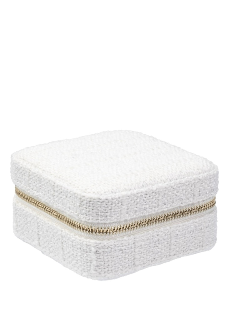 Mini Tweed Jewellery Box, Off-White