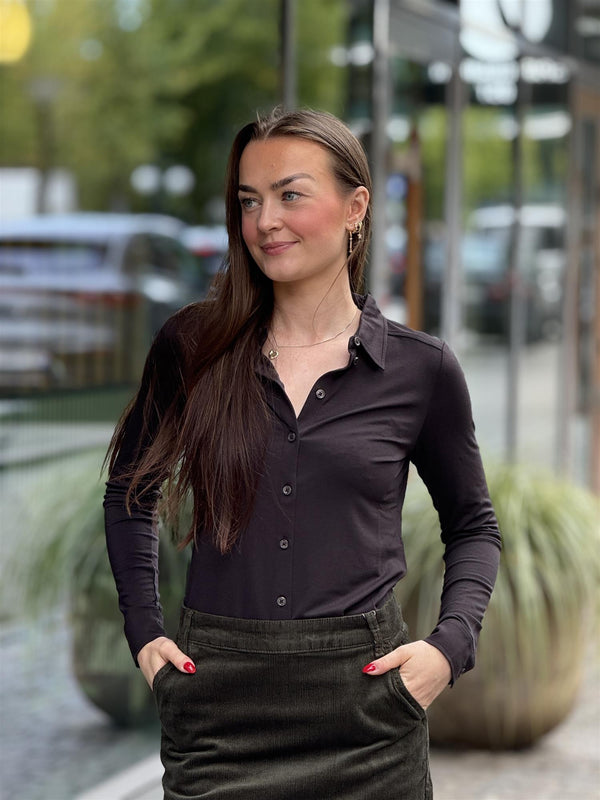Jersey blouse, long sleeve, Dark Coffee