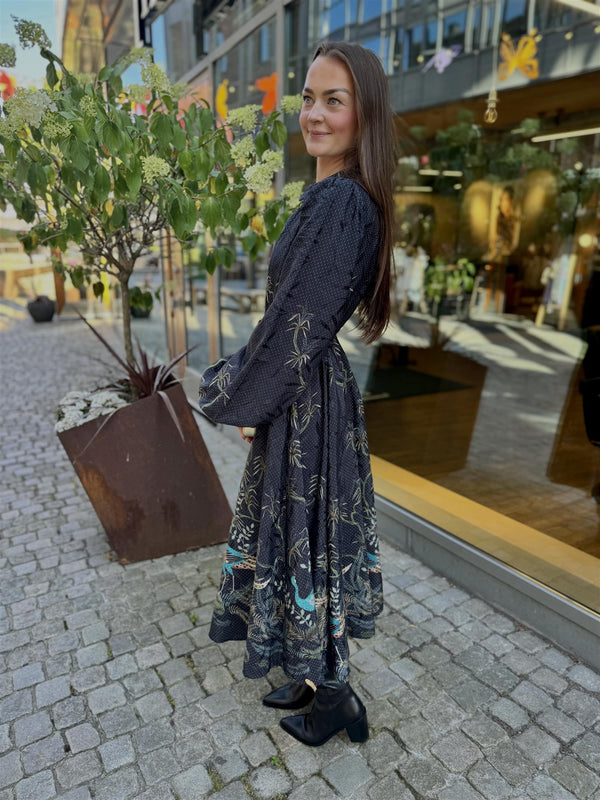 Jacquard Midi Dress, Blue Peacock