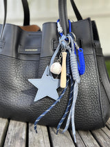 Bag Charm, Blue Leather Star