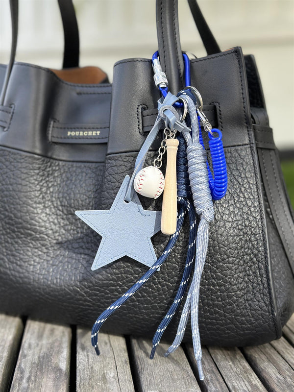 Bag Charm, Blue Leather Star