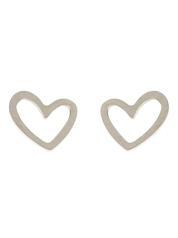 Sarah - Heart Outline Stud Earring Stainless Steel - Silver