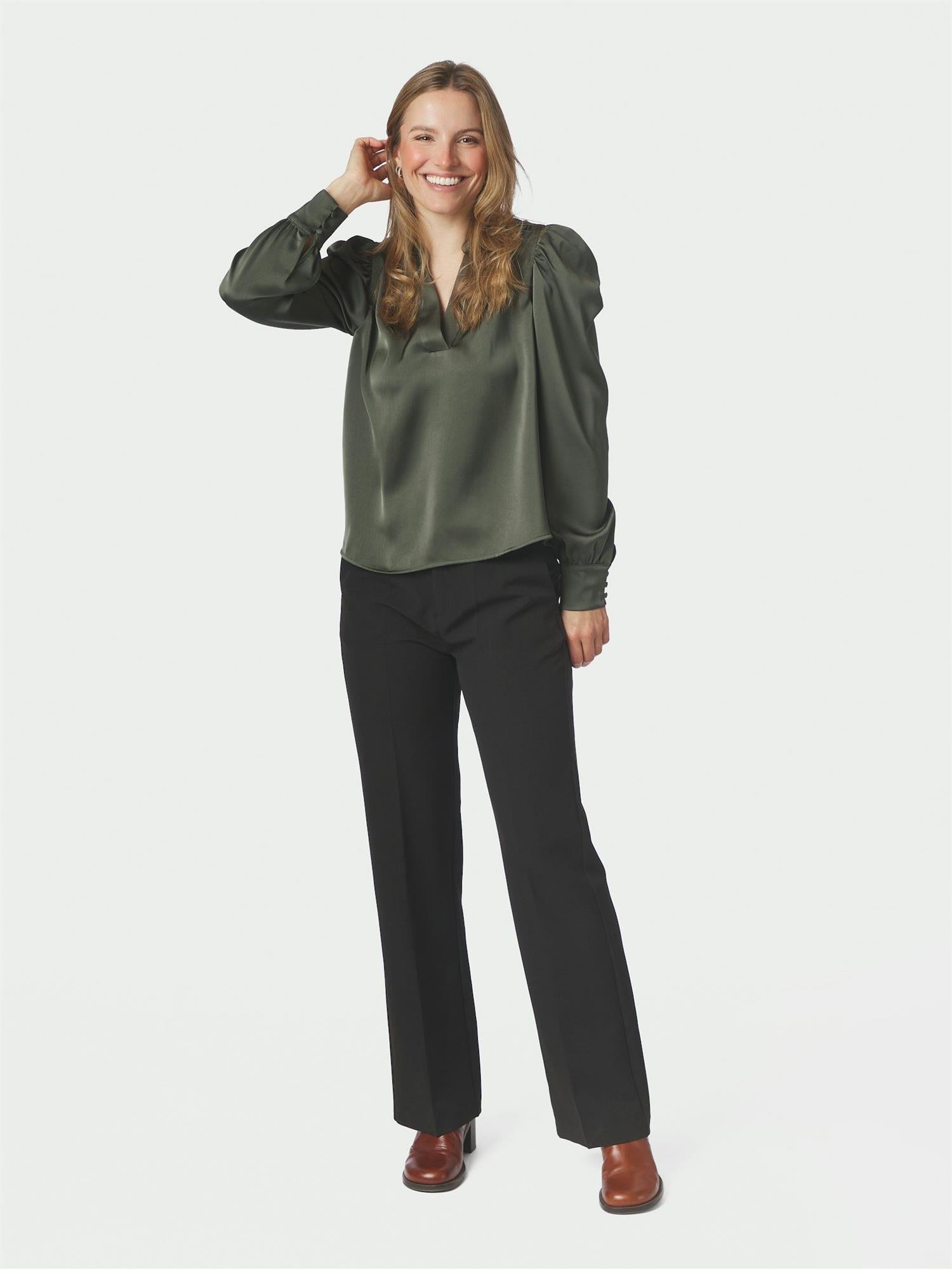Rosslyn Heavy Sateen Blouse, Deep Green